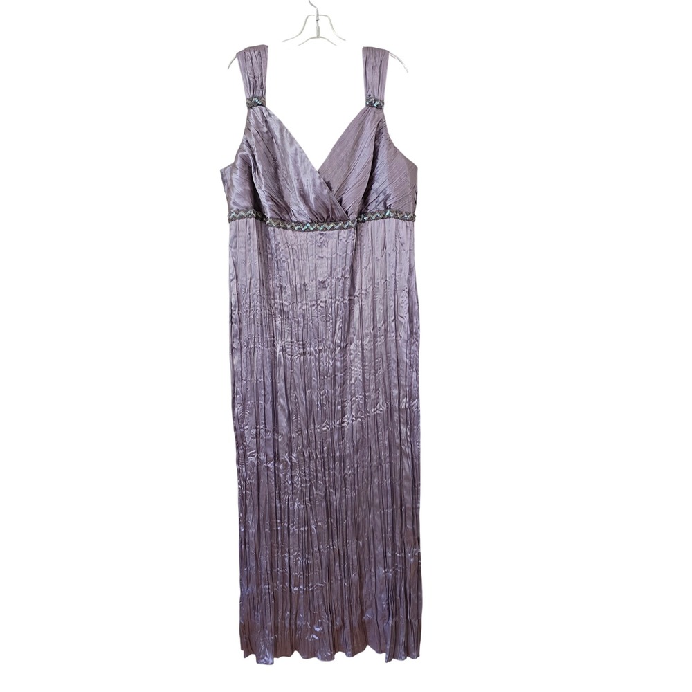 ALEX EVENINGS Lavender Crinkle Satin Sequin Empire Waist Maxi Gown Formal Dress